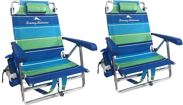 Tommy Bahama 2-Pack Backpack Beach Chairs With Storage Pouch And Towel Bar